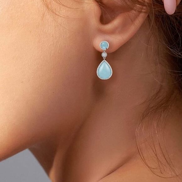 NEW Natural Aquamarine Teardrop Earrings - Picture 2 of 9